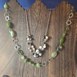 2 Beaded Necklaces Silvertone  18"+3"ext 32"+2.5"